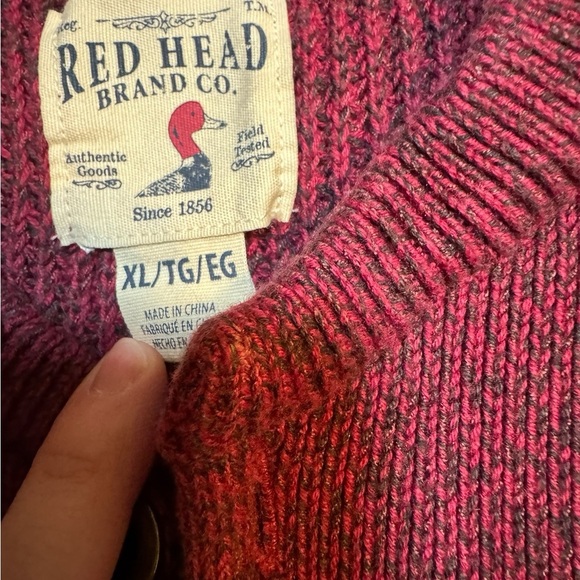 🧶 RedHead Men’s 5-Button Burgundy Henley Sweater XL USA Made 🔥 🧵 - Picture 3 of 3